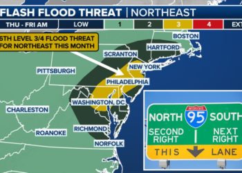 Flash flood threat building for I-95 corridor in Northeast to end the workweek