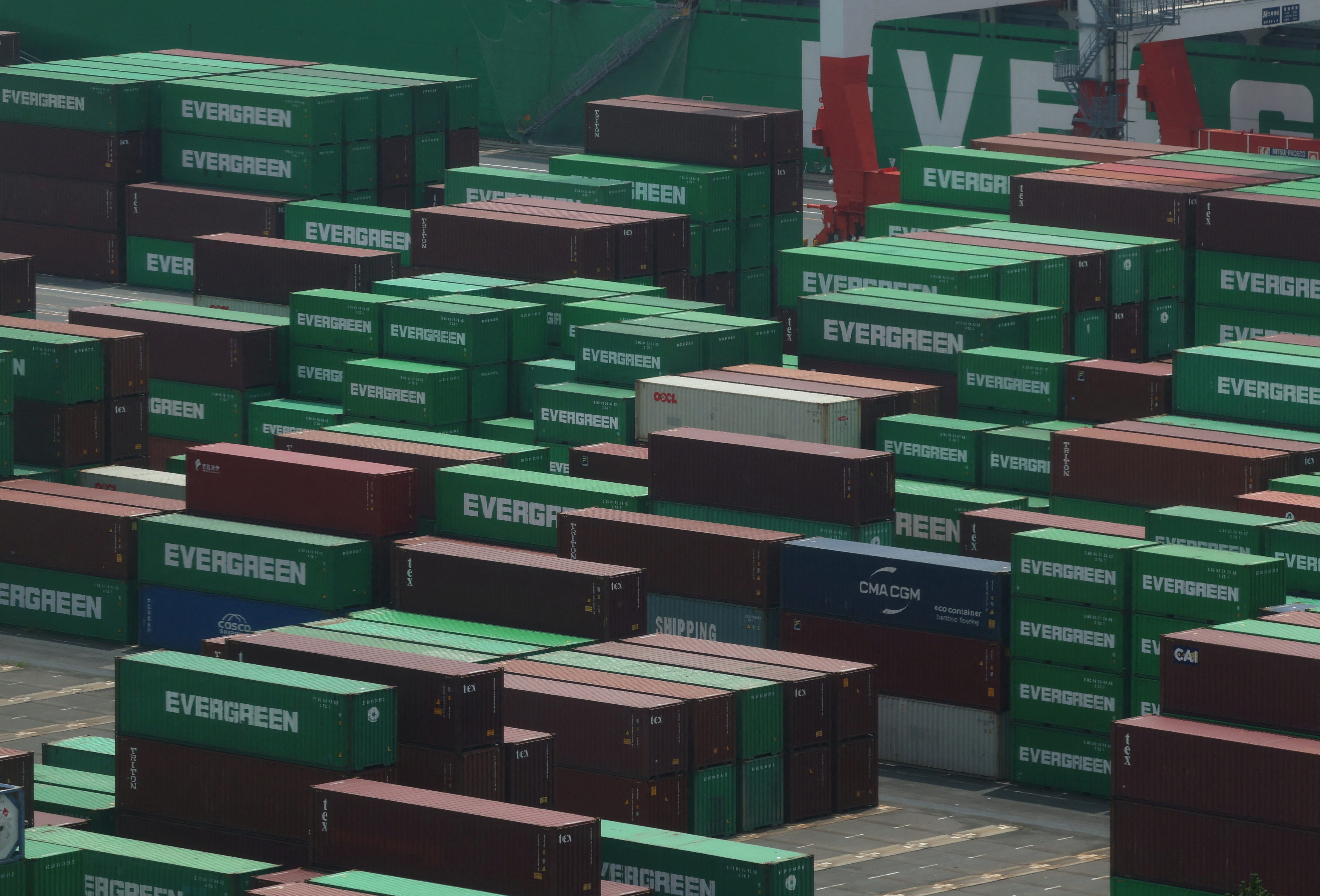 Containers are pictured at an industrial port in Tokyo