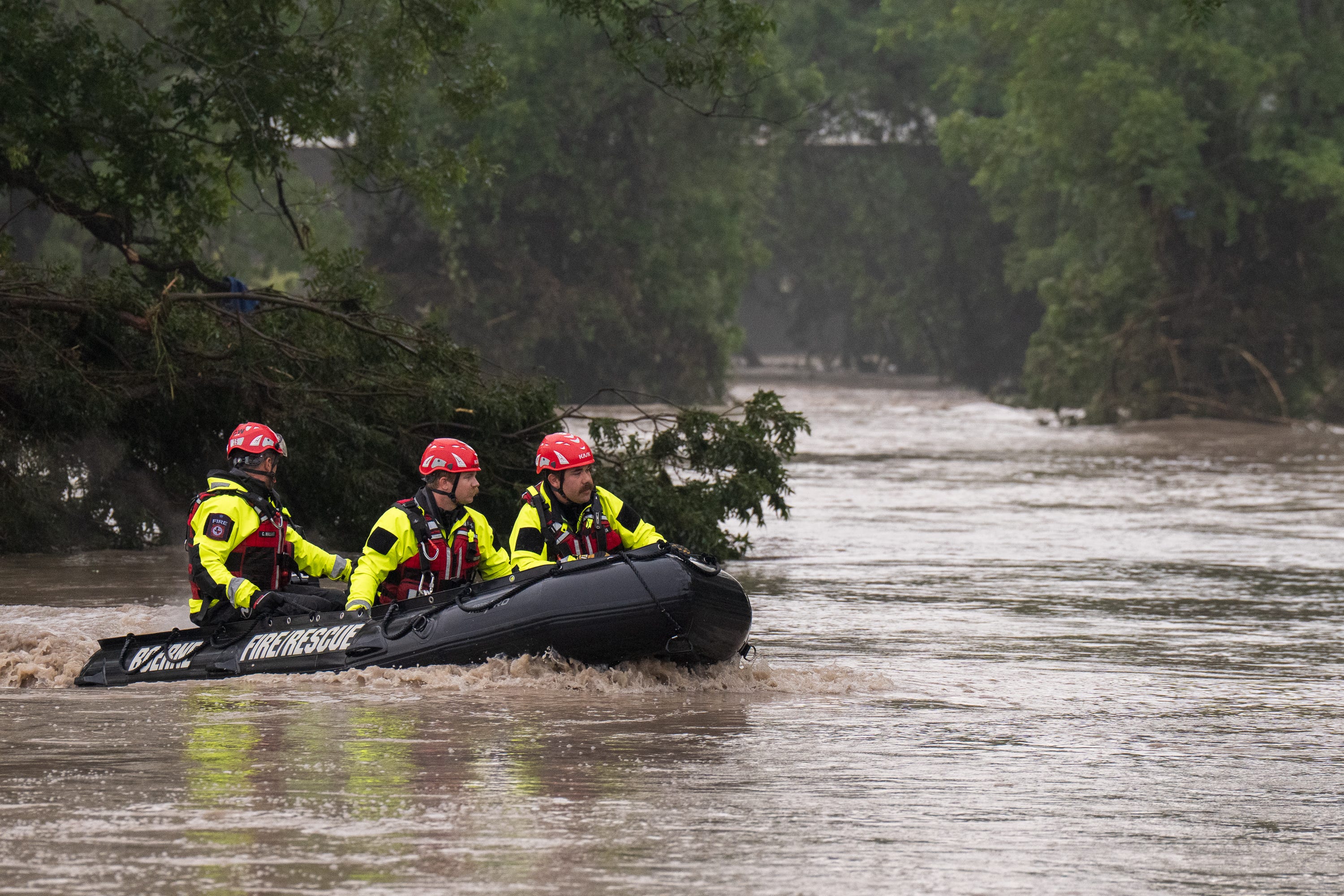 Search and rescue on the Guadalupe River in Central Texas, where a flood hit on July 4, 2025.