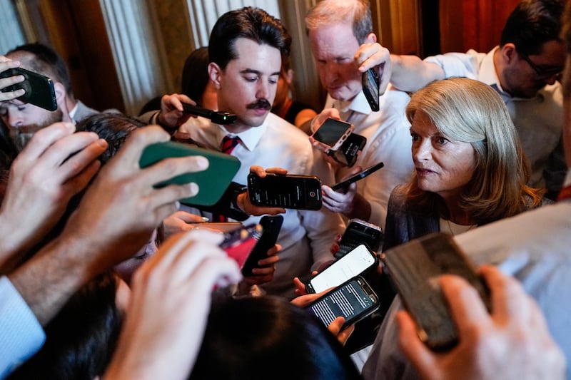 Republican Alaska Senator Lisa Murkowski speaks to the press after the Senate passed President Donald Trump’s sweeping spending and tax bill on July 1, 2025.
