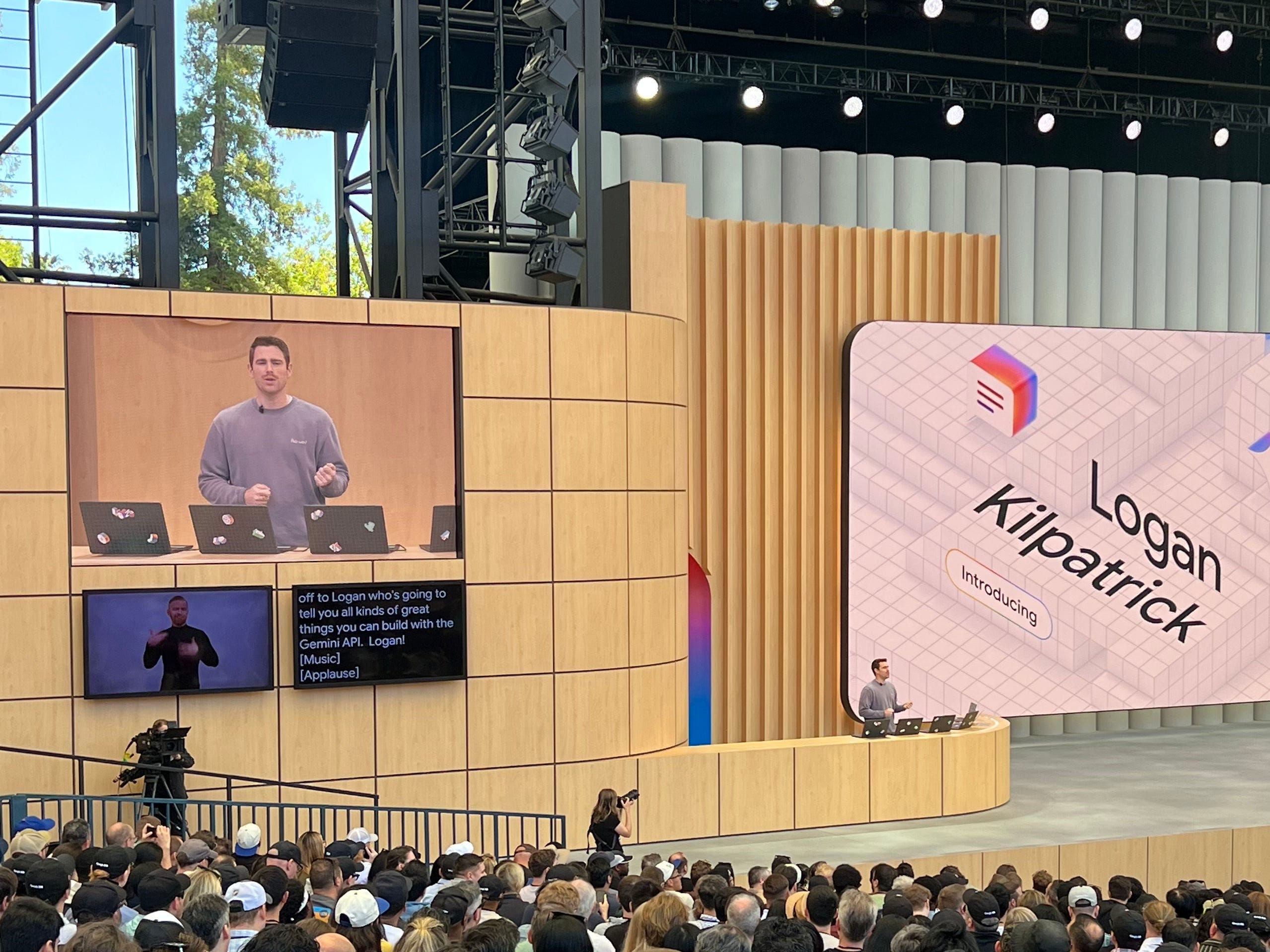 Logan Kilpatrick on stage at Google I/O