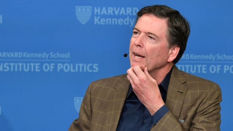 BOSTON, MA - FEBRUARY 24: Former FBI Director James Comey speaks at Harvard Kennedy School with Harvard's Eric Rosenbach on February 24, 2020 in Boston, Massachusetts. (Photo by Paul Marotta/Getty Images)