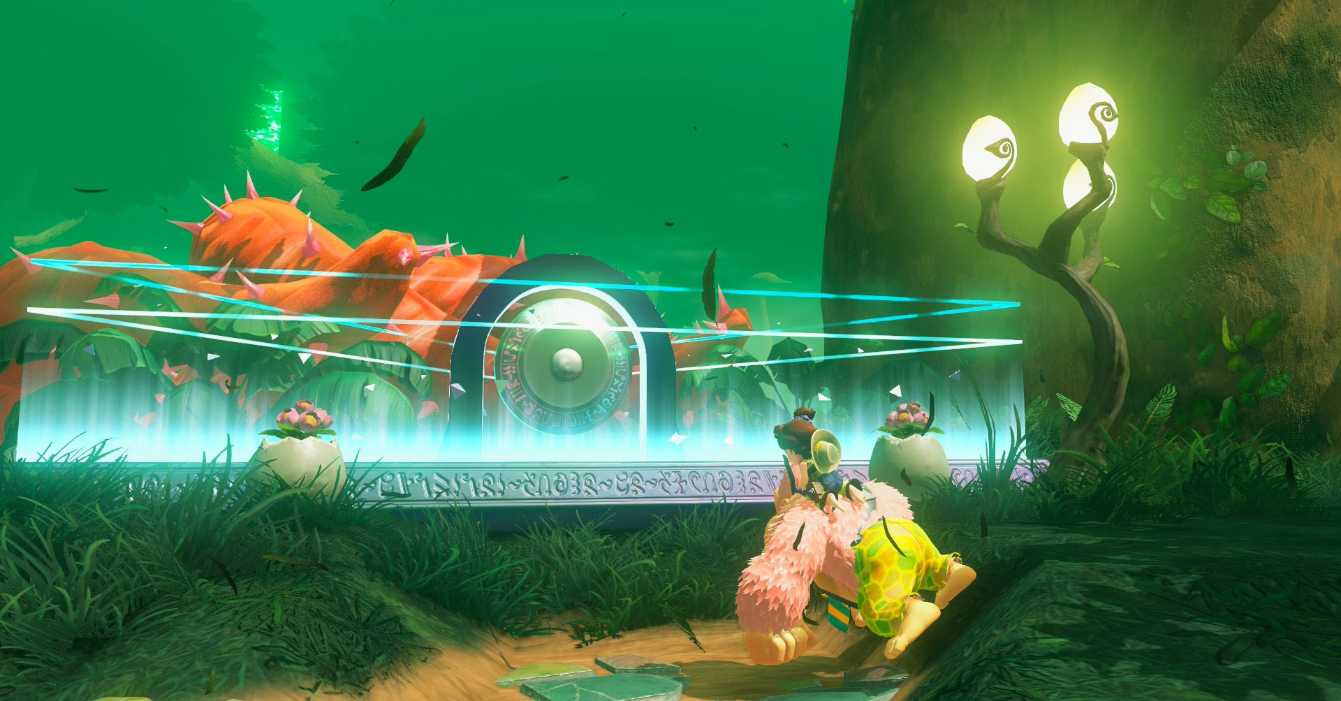 A Donkey Kong Bananza screenshot showing DK and Pauline looking at a Warp Gong