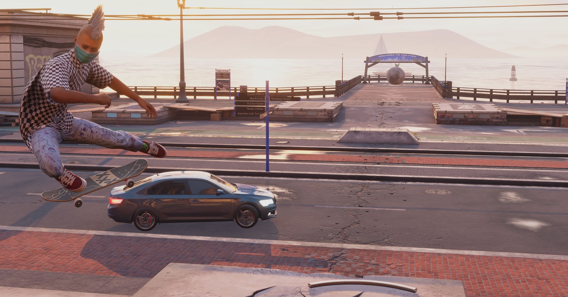A Tony Hawk’s Pro Skater 4 screenshot showing a character performing a wall plant.