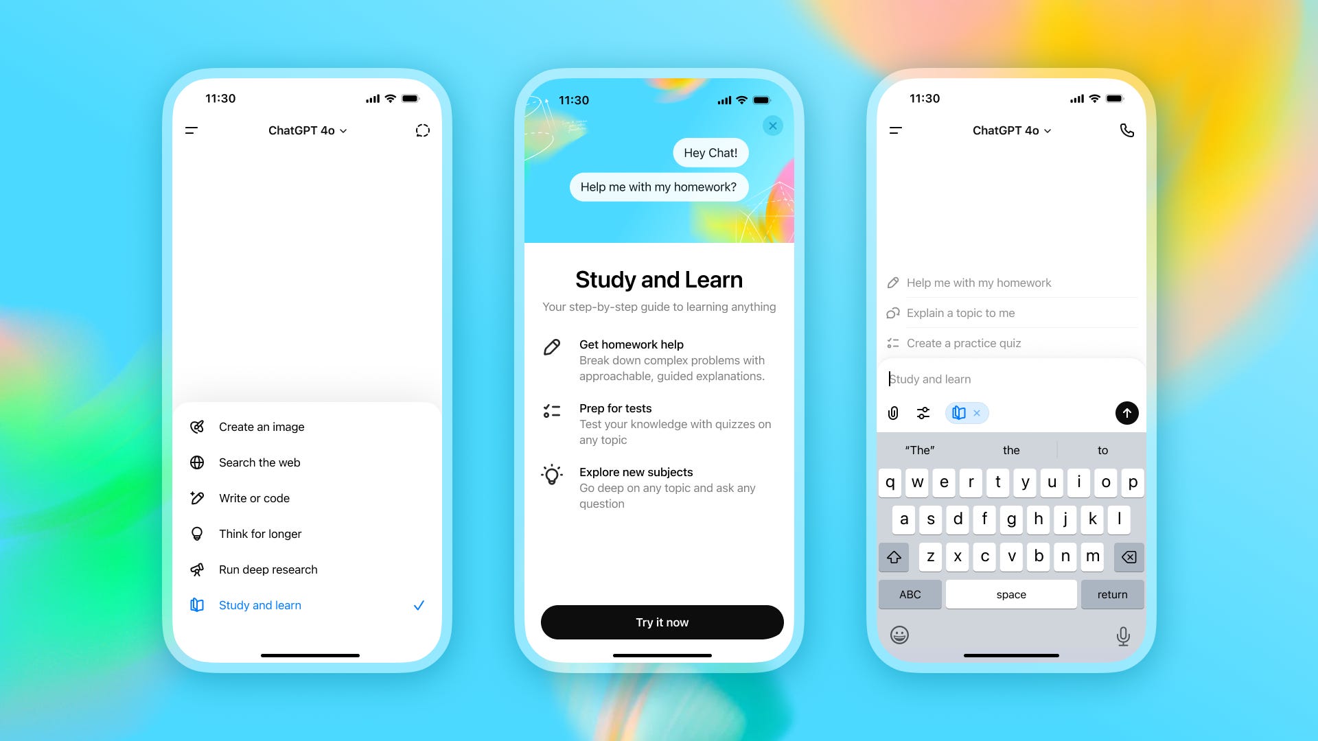 A study mode ad with three phone screens.