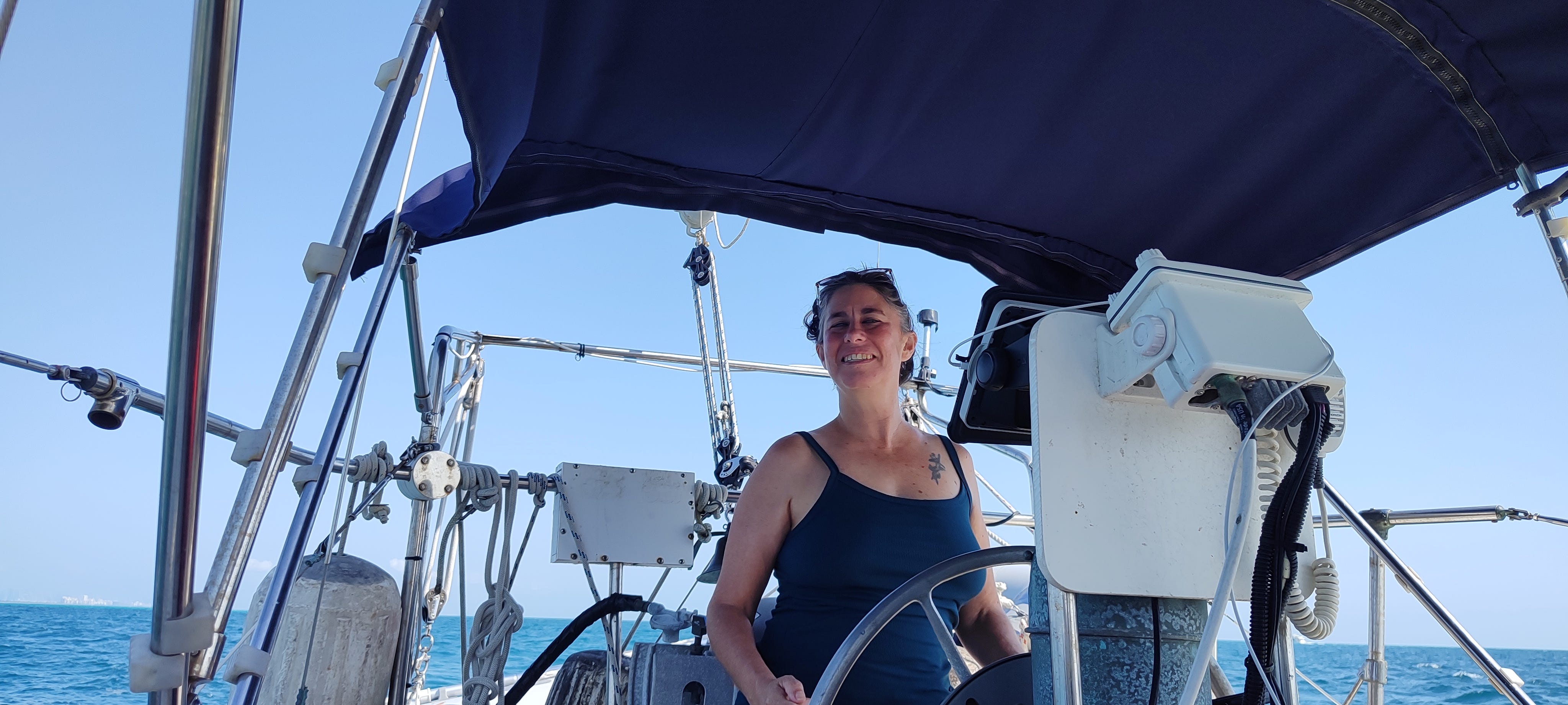 Lara Manetta on a boat