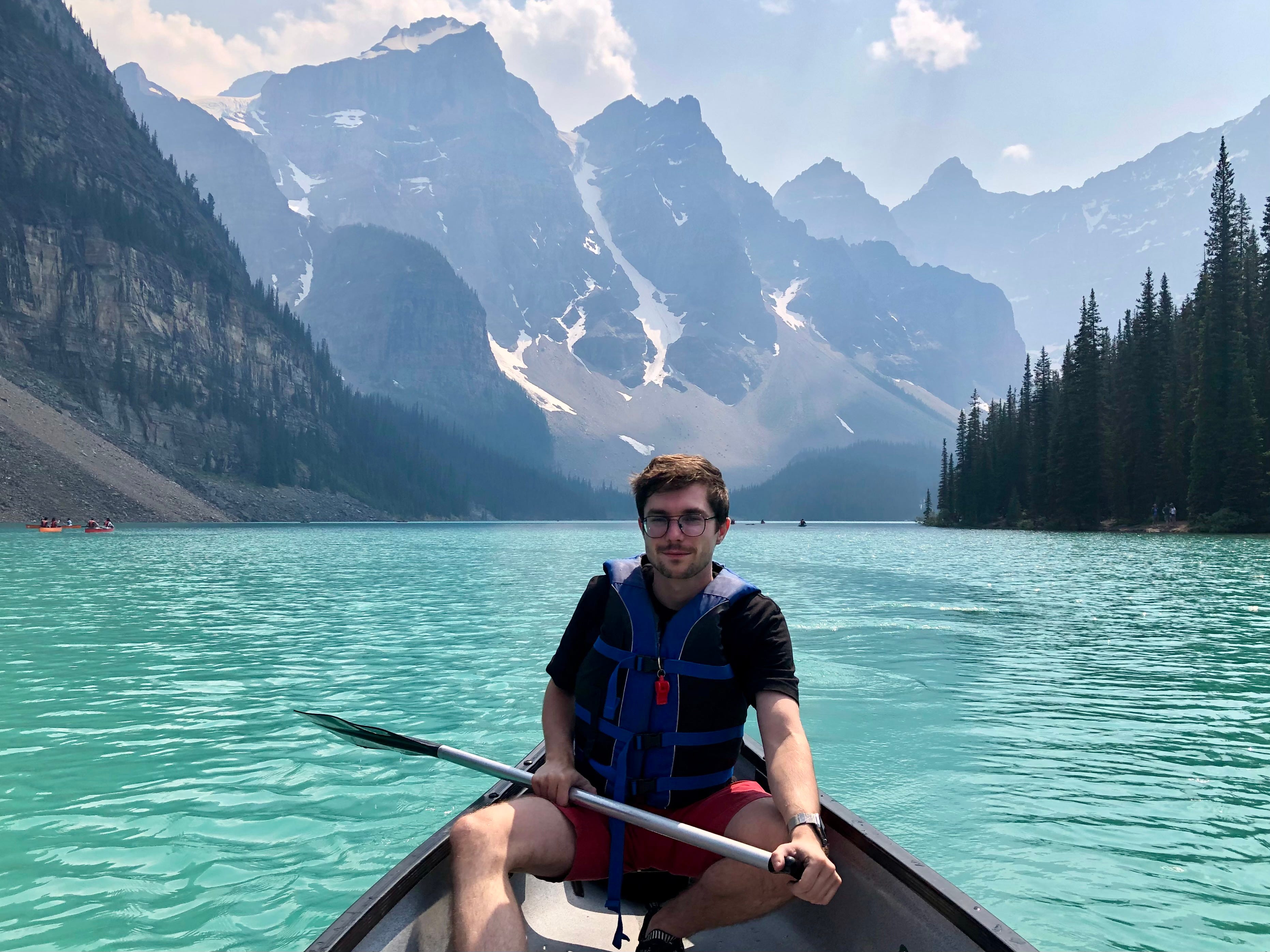 Sasha Ivanov in his favourite place in Canada, the Moraine Lake in Banff National Park.