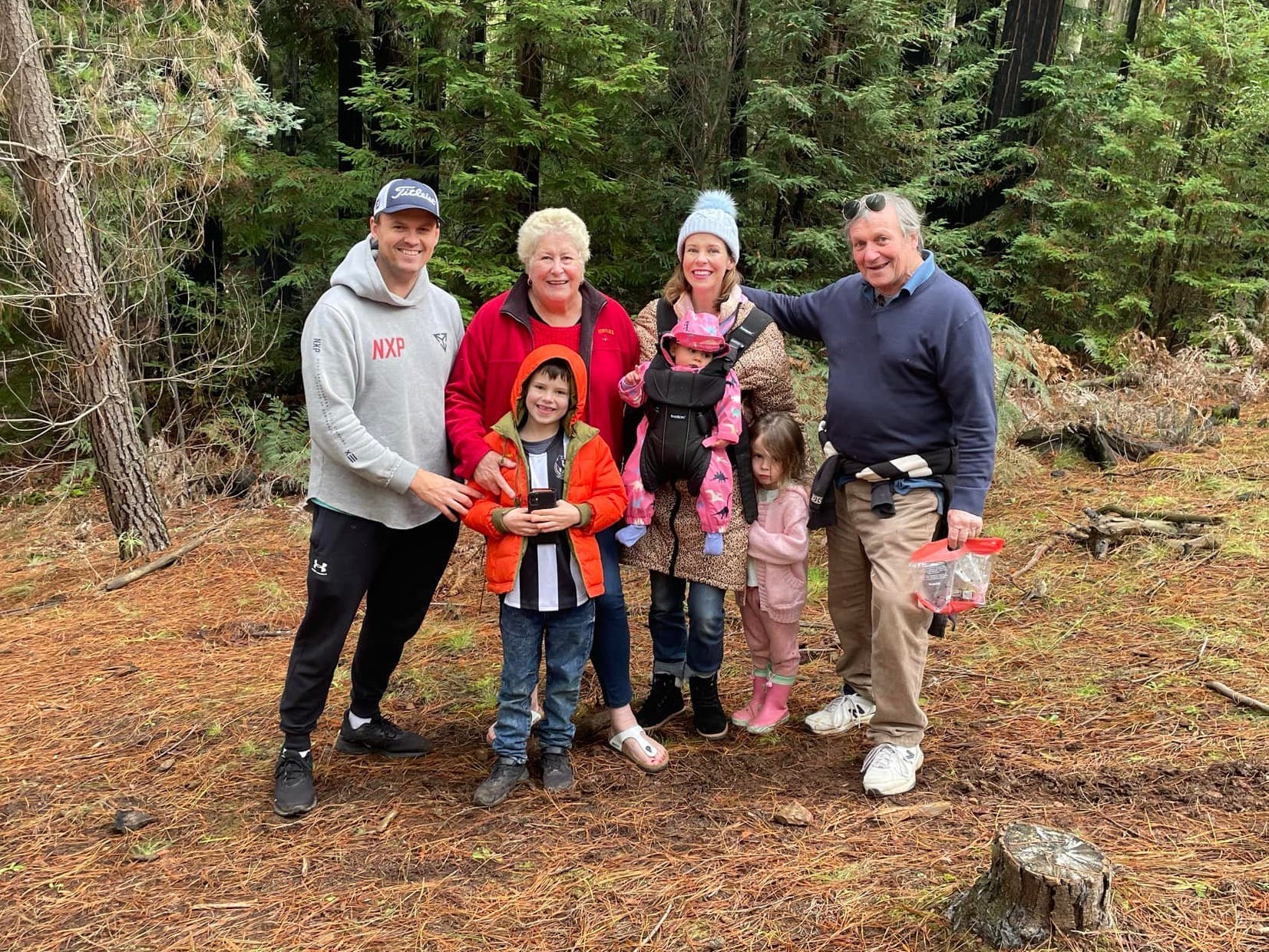 The author on a hike with her parents and family.