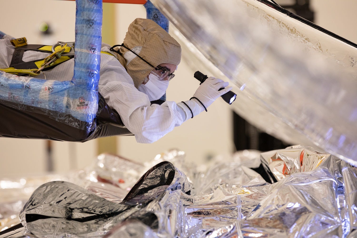 Karen Abarca working on the James Webb Space Telescope.