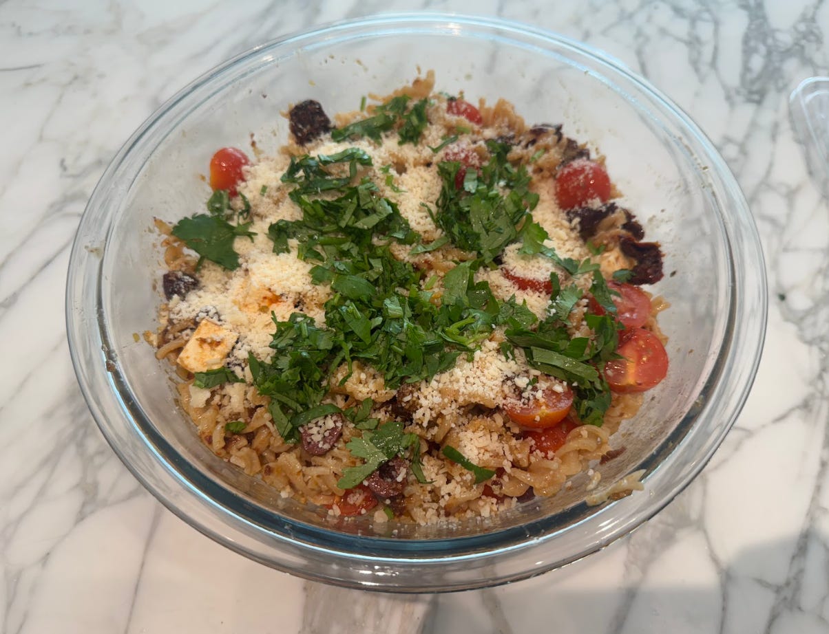 Ina Garten's summery pasta salad with tomatoes, olives, and feta.