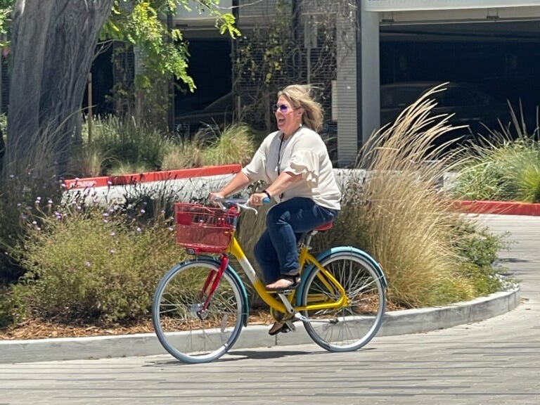 Jennifer McMahon biking at Google's Sunnyvale office
