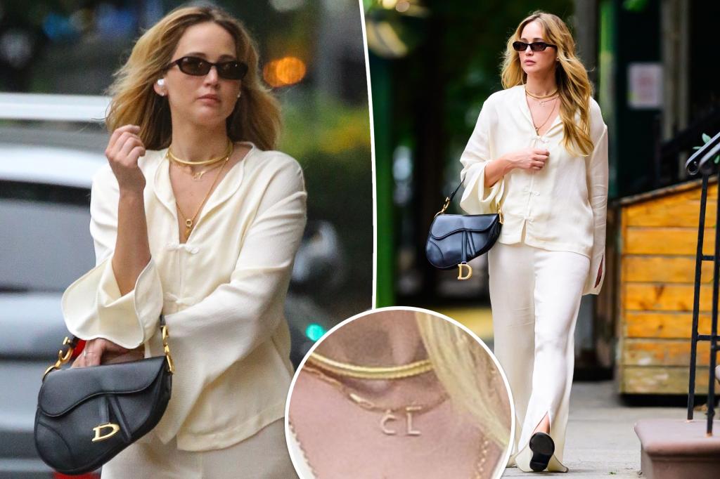 Jennifer Lawrence appears to reveal initial of second child’s name with special necklace