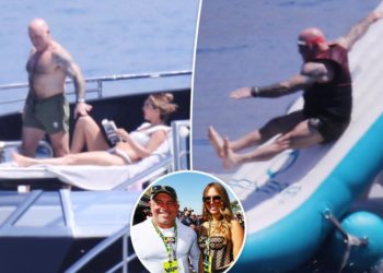 Joe Rogan launches himself off inflatable slide during megayacht vacation with rarely seen wife, kids