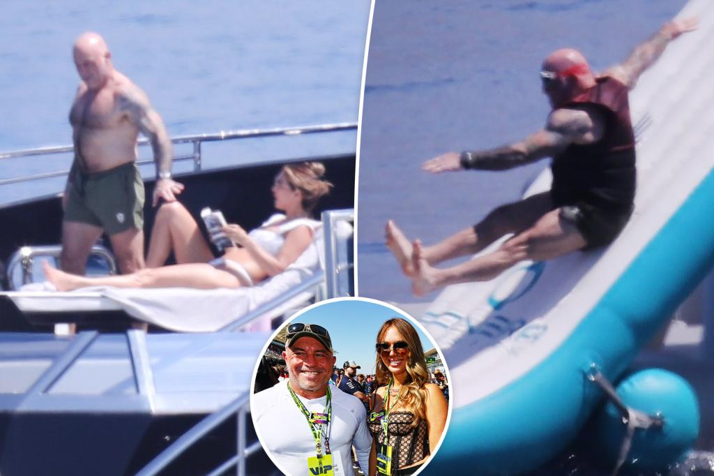 Joe Rogan launches himself off inflatable slide during megayacht vacation with rarely seen wife, kids