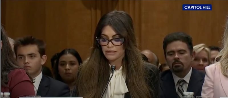 A broadcast of Kimberly Guilfoyle’s confirmation hearing showed 16-year-old Donnie Trump III, left, sitting in the first row behind her.
