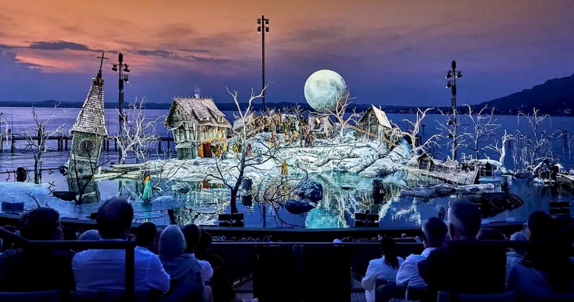 Lakers T-shirts and opera on the lake in a small town in Austria