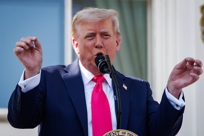 President Donald Trump delivers remarks at the White House.
