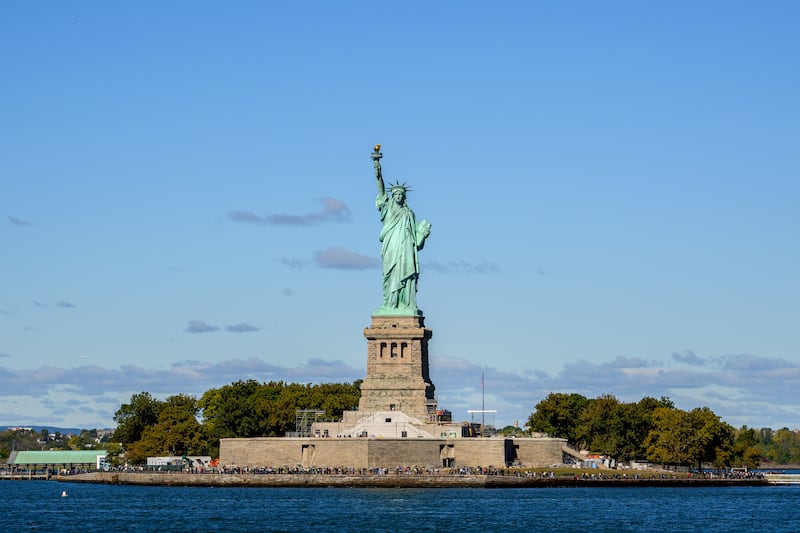 A view of the Statue of Liberty on Liberty Island on October 10, 2024 in New York City.