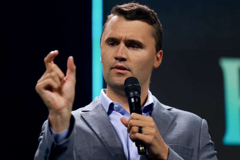 WEST PALM BEACH, FLORIDA—JULY 26: Charlie Kirk, who founded Turning Point USA, speaks before former President Donald Trump's arrival during a Turning Point USA Believers Summit conference at the Palm Beach Convention Center on July 26, 2024 in West Palm Beach, Florida. Trump had earlier in the day met with Israeli Prime Minister Benjamin Netanyahu at Mar-a-Lago. (Photo by Joe Raedle/Getty Images)