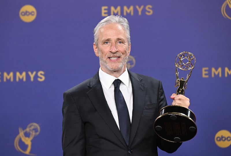 Jon Stewart, winner of the Outstanding Talk Series for "The Daily Show", at the 76th Primetime Emmy Awards held at Peacock Theater on September 15, 2024 in Los Angeles, California. (Photo by Gilbert Flores/Variety via Getty Images)