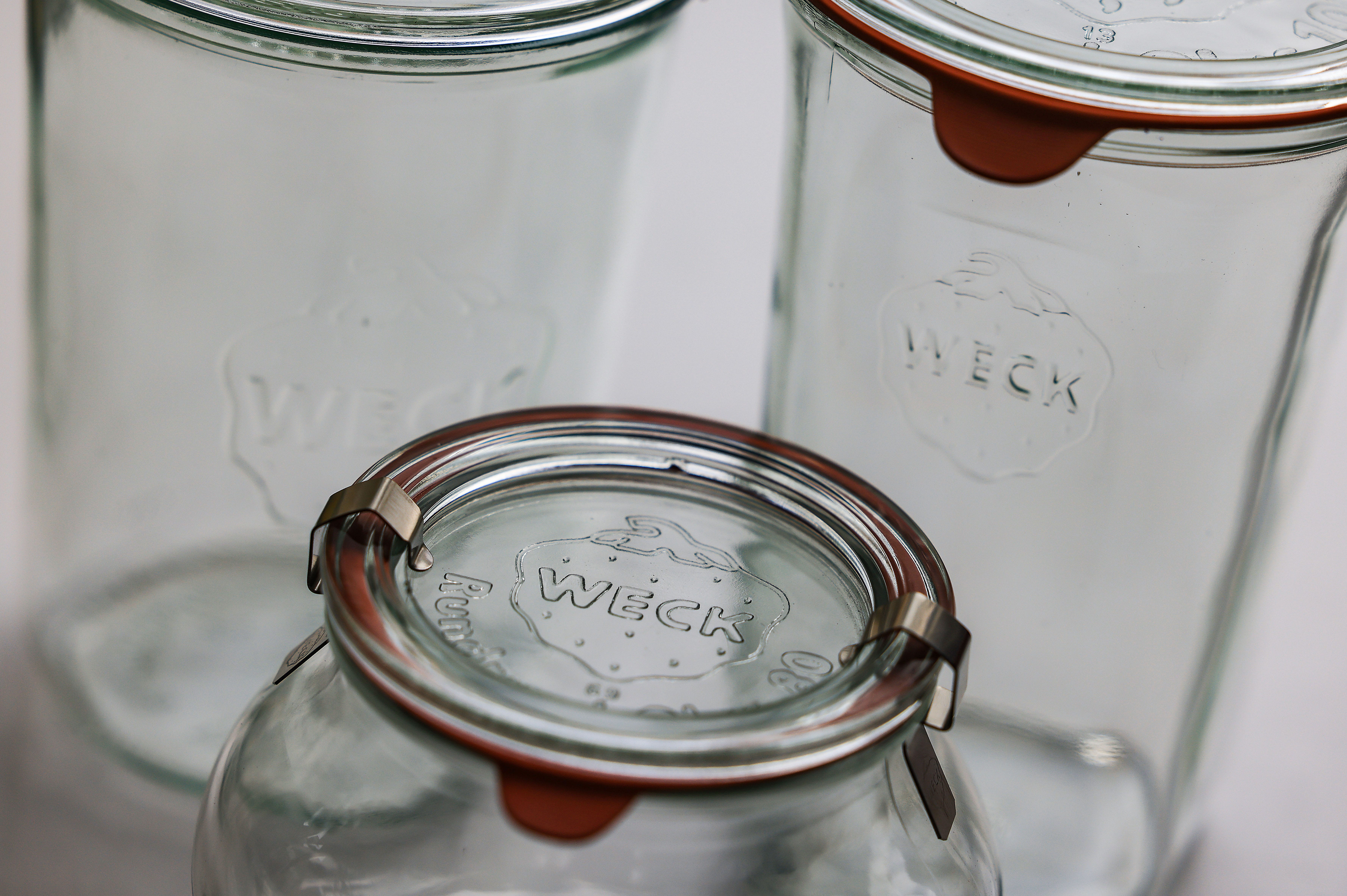 An assortment of Weck glass jars.
