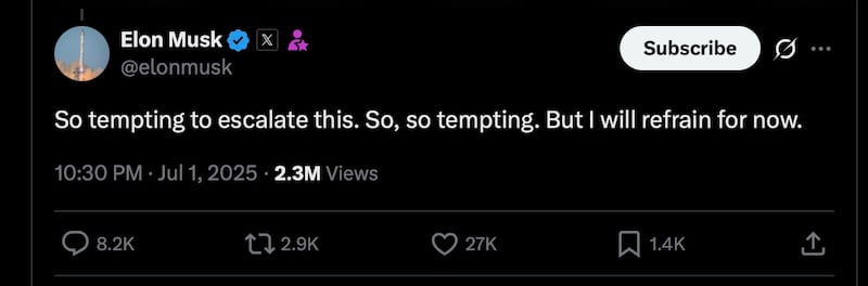 Elon Musk tweet to Donald Trump.