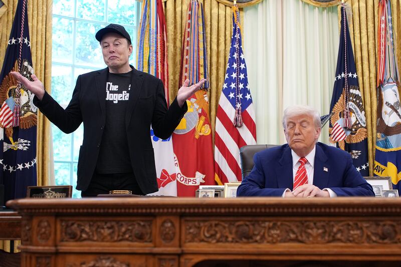 WASHINGTON, DC - MAY 30: Tesla CEO Elon Musk speaks alongside U.S. President Donald Trump to reporters in the Oval Office of the White House on May 30, 2025 in Washington, DC. Musk, who served as an adviser to Trump and led the Department of Government Efficiency, announced he would leave his role in the Trump administration to refocus on his businesses. (Photo by Kevin Dietsch/Getty Images)
