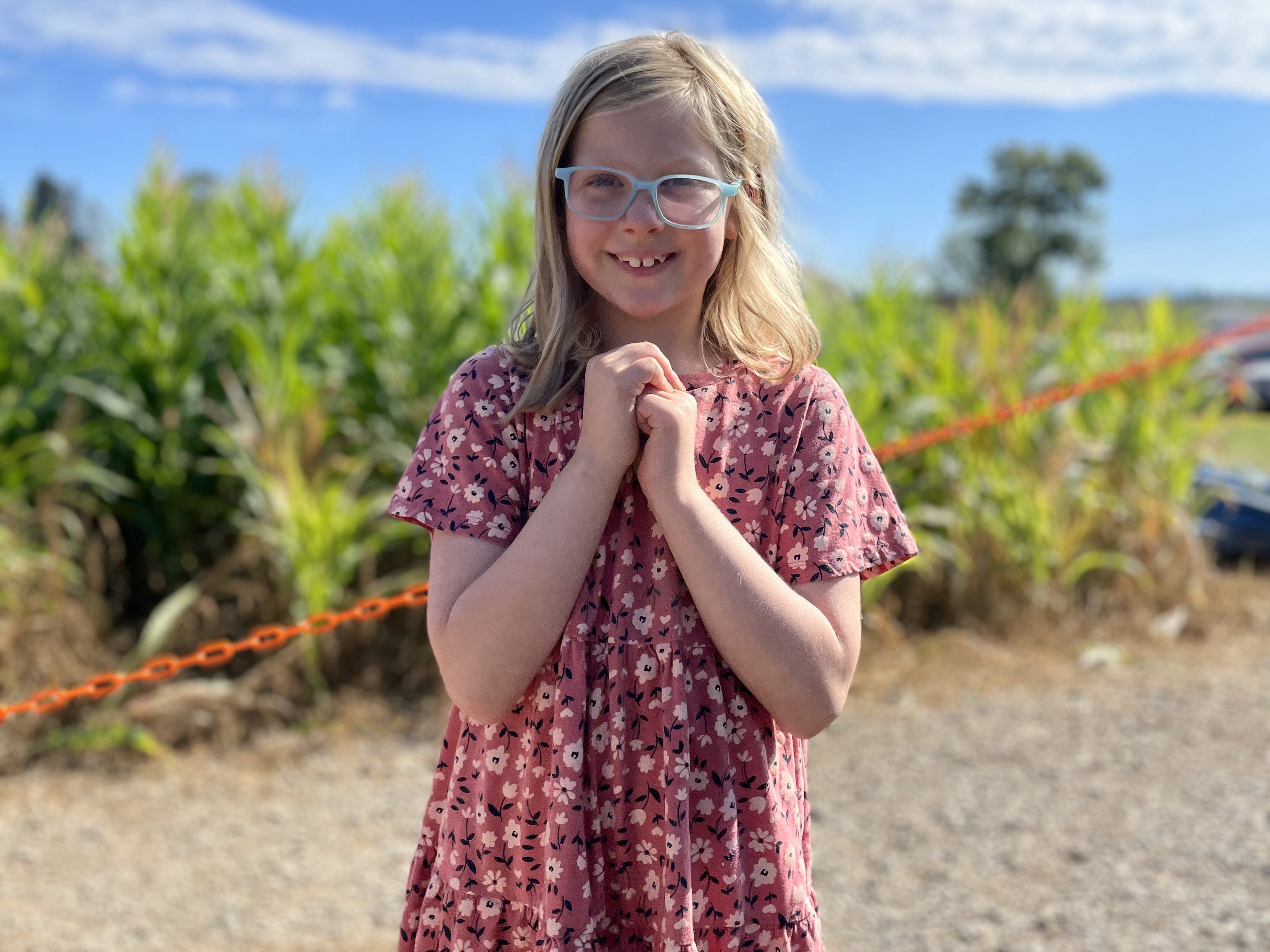 Brendan Knapp's daughter wearing her new glasses