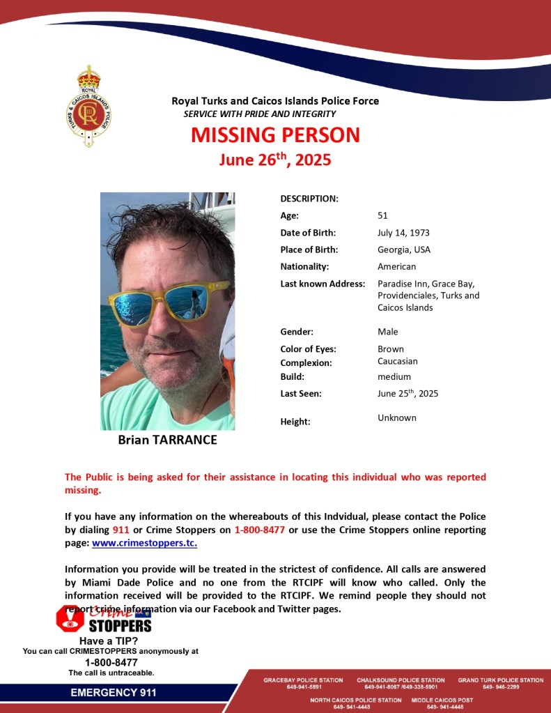 Missing person poster for Brian Tarrance.