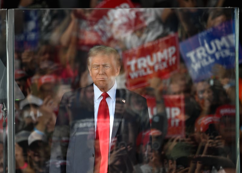 Republican presidential candidate Donald Trump holds a rally in Gastonia, North Carolina, on November 2, 2024.