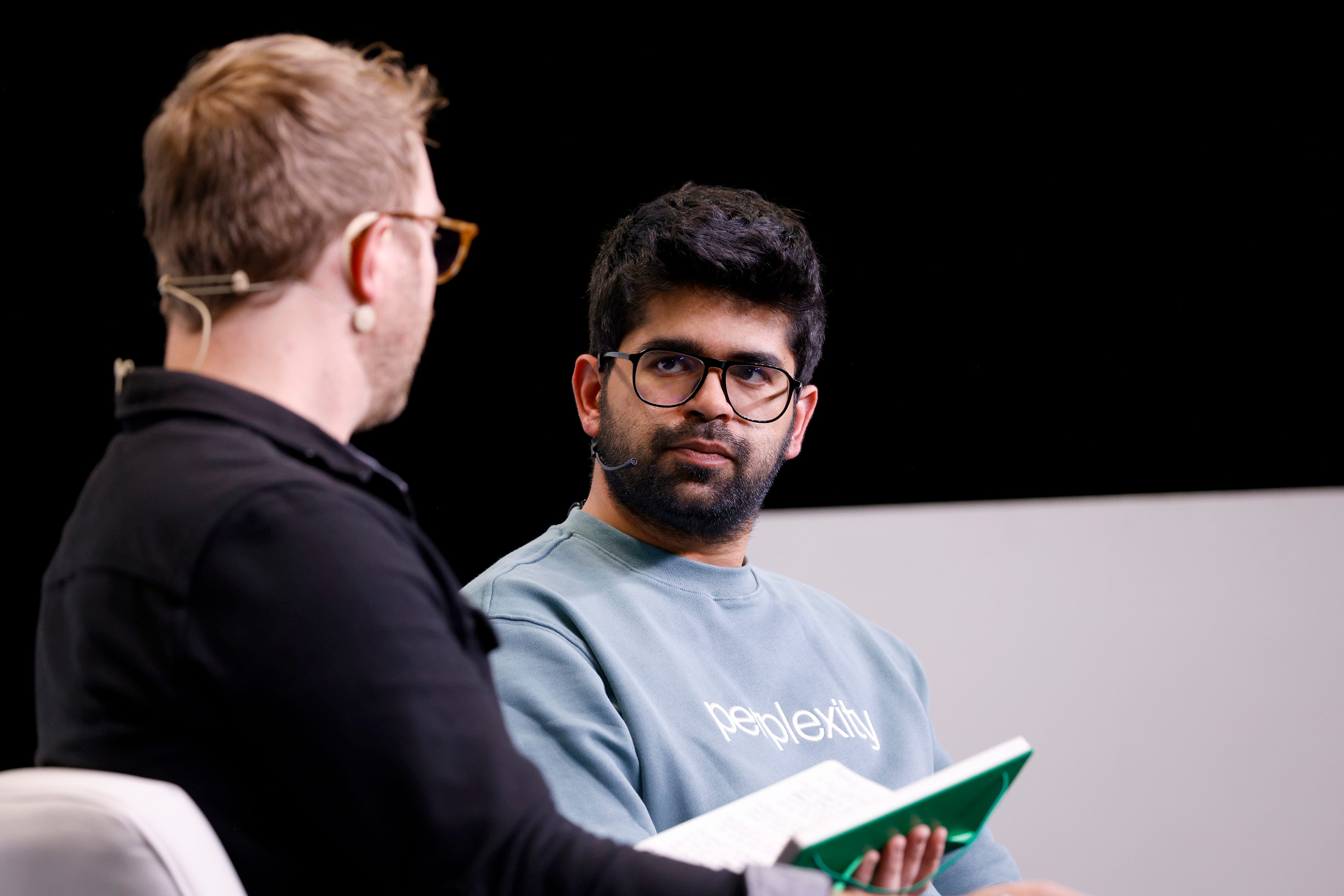 Perplexity CEO Aravind Srinivas is pictured at TechCrunch Disrupt.