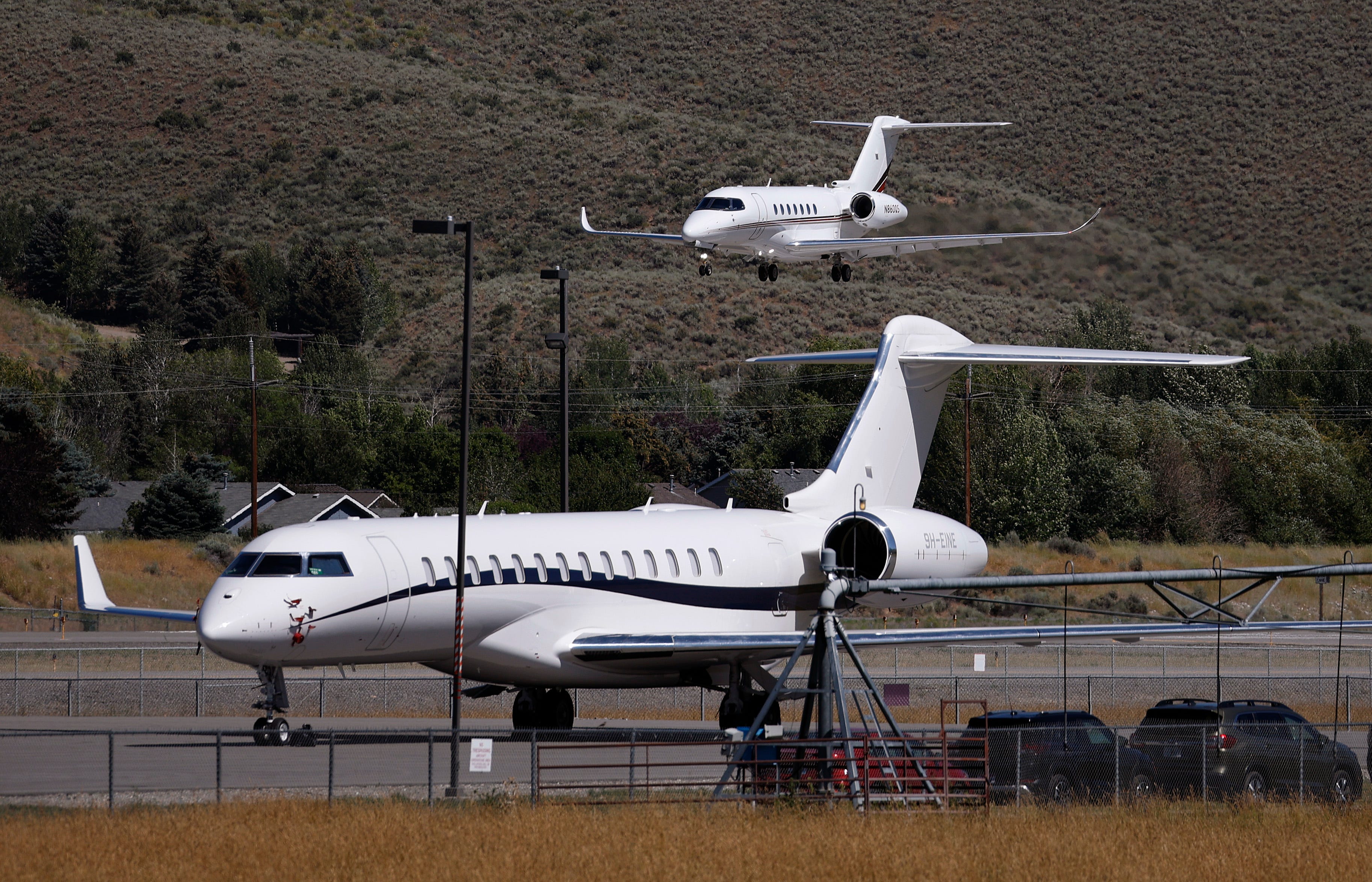 Private jets over the tarmac at the Friedman Memorial