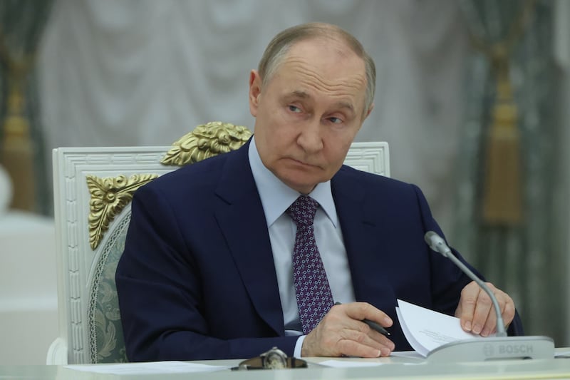 Russian President Vladimir Putin at a meeting on developing the 'new regions', annexed from Ukraine.