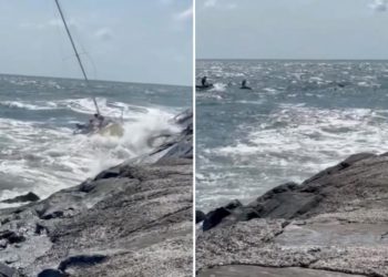 Sailboat carrying 10 sinks after crashing into New Jersey jetty during rough seas