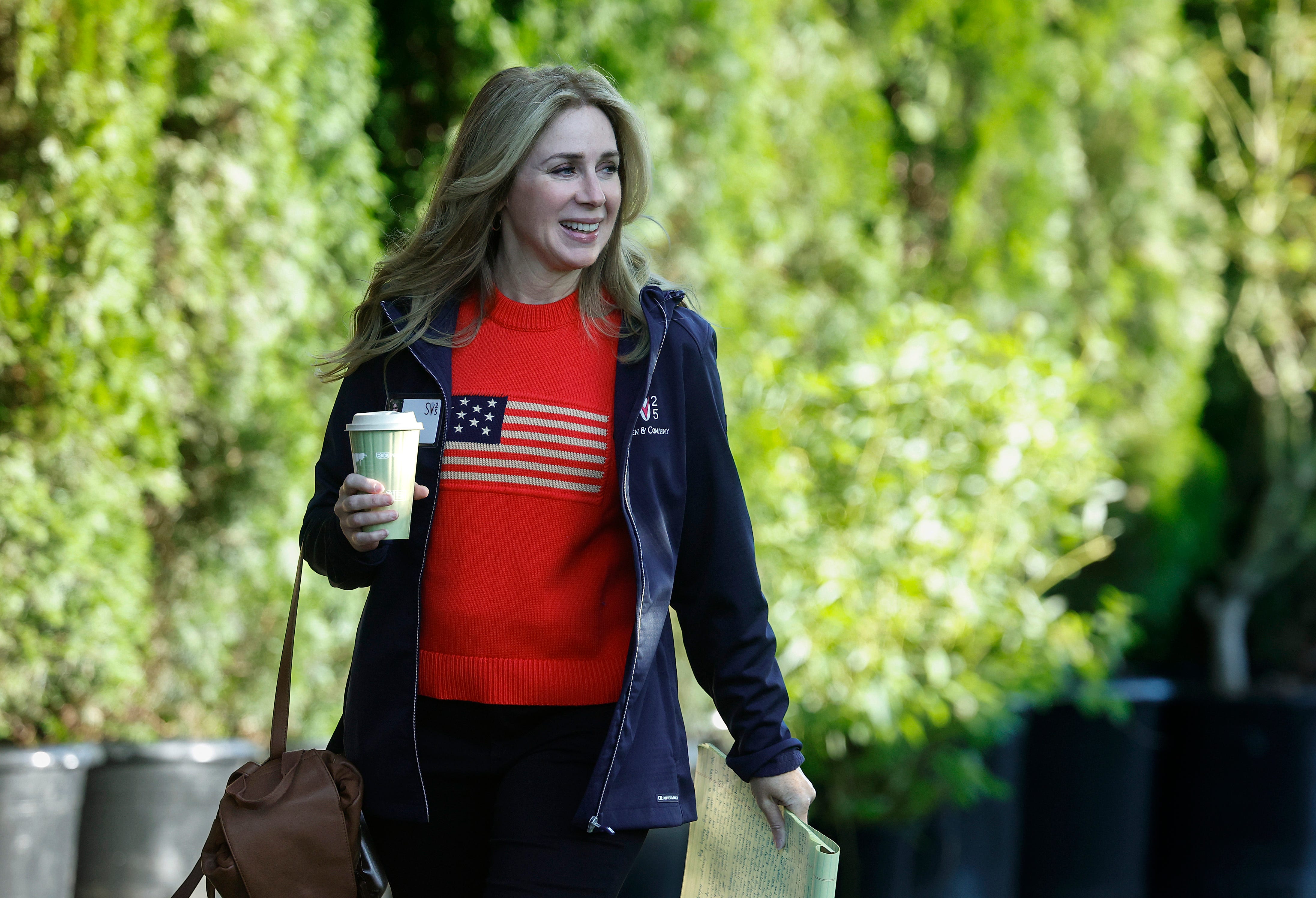 Spanx Founder Sara Blakely walks to a morning session at the Allen & Company Sun Valley Conference on July 9, 2025 in Sun Valley, Idaho