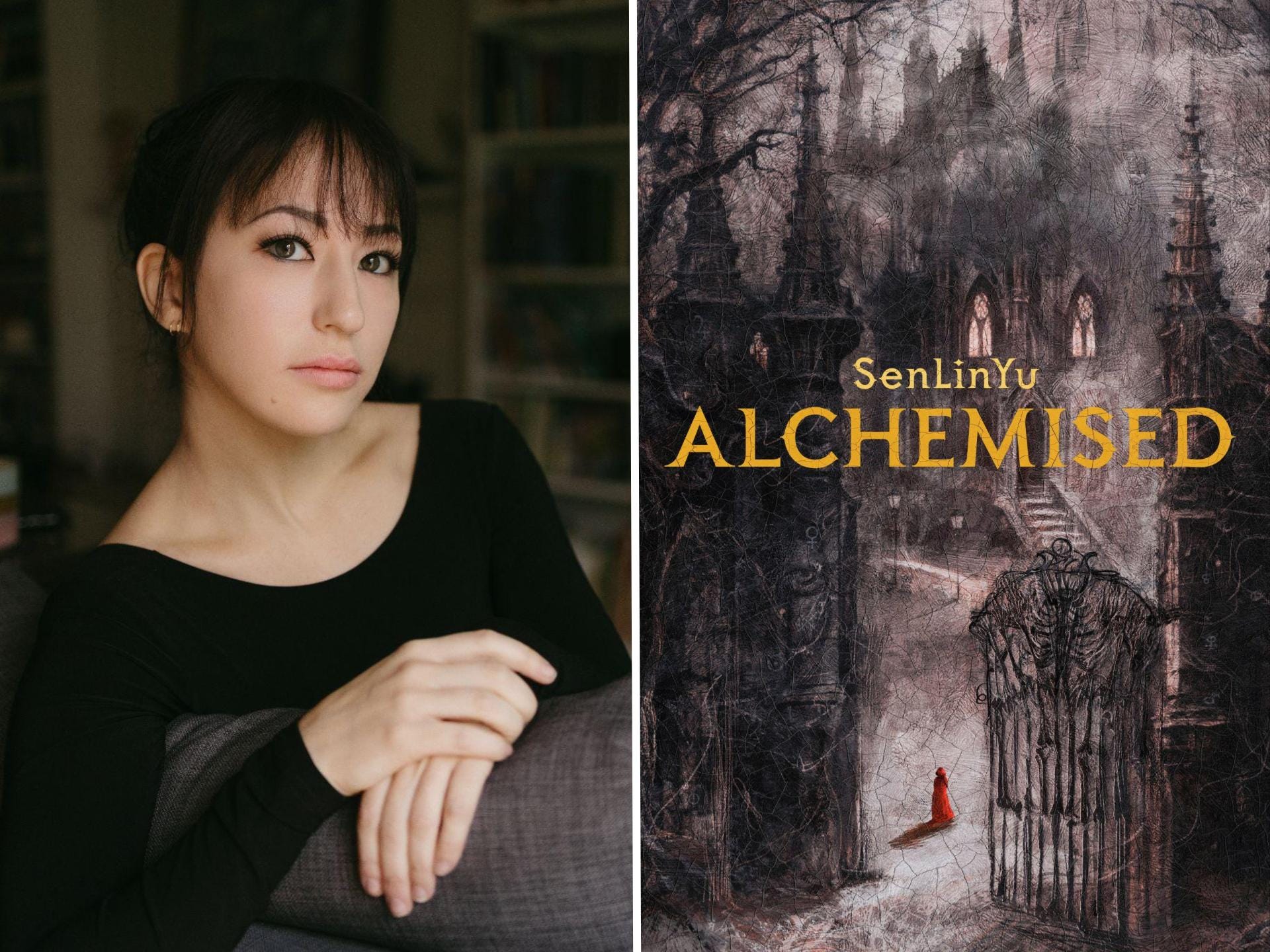 A side-by-side of SenLinYu and the cover of "Alchemised."