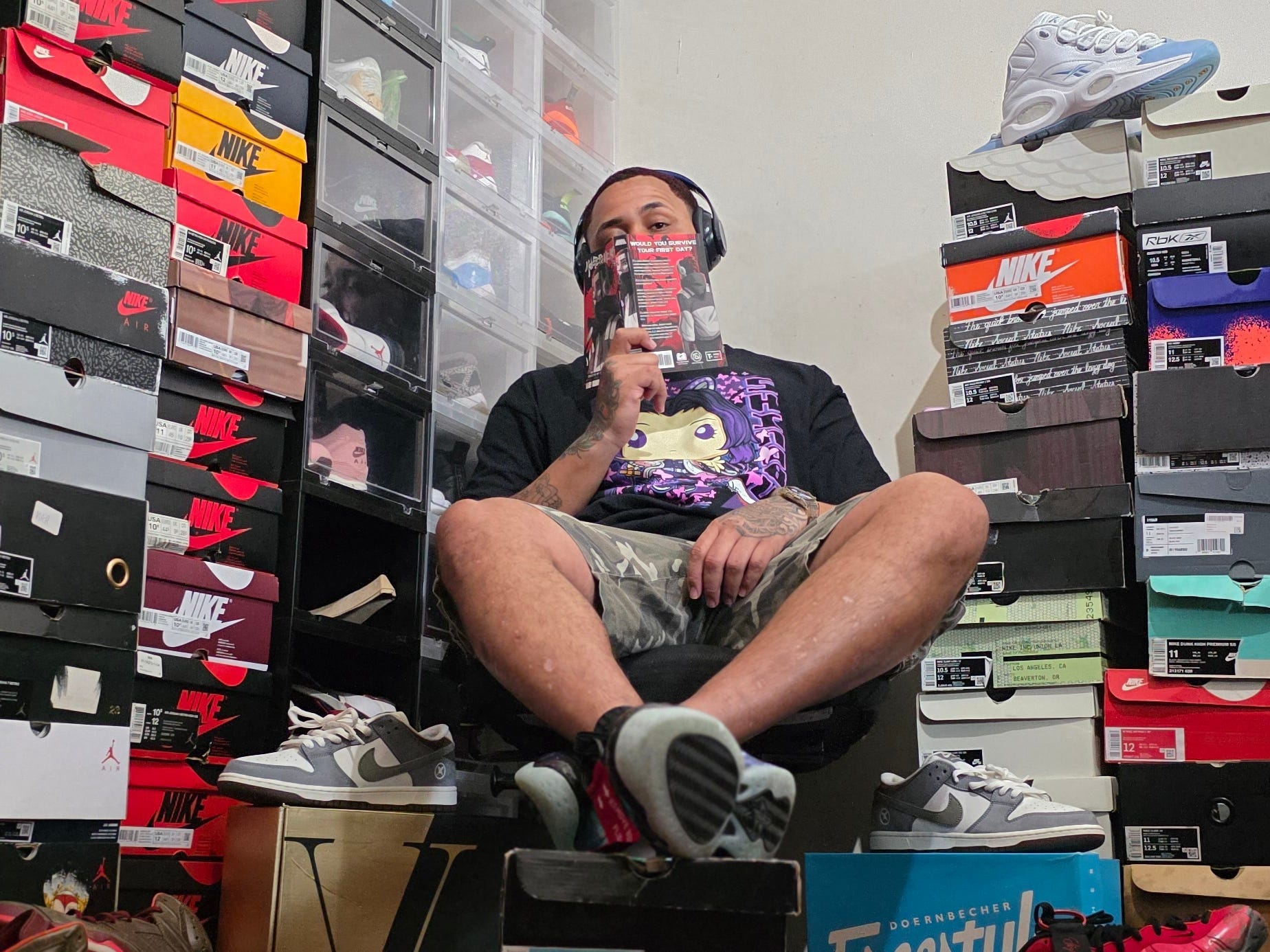 Lamar Stewart with his shoe collection