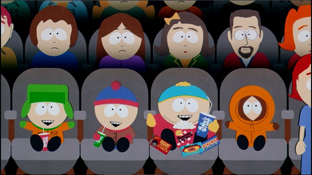 South Park characters sitting in a movie theater