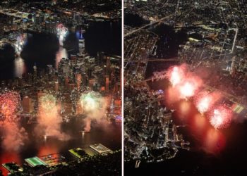 Stunning aerial photographs of Macy’s 4th of July Fireworks show taken from an altitude of up to 8,000 feet