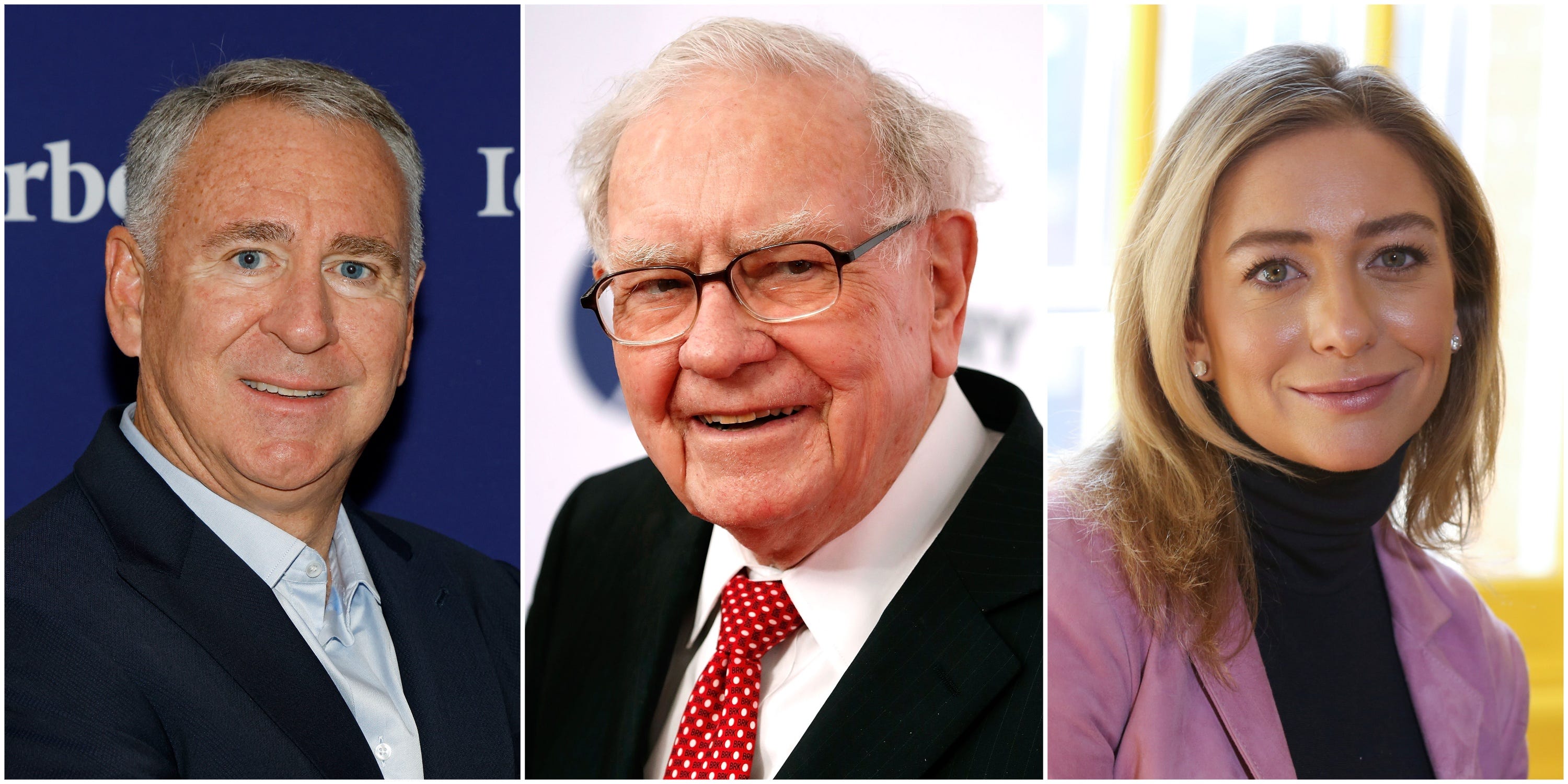 Ken Griffin, Warren Buffett, and Whitney Wolfe Herd in a triptych