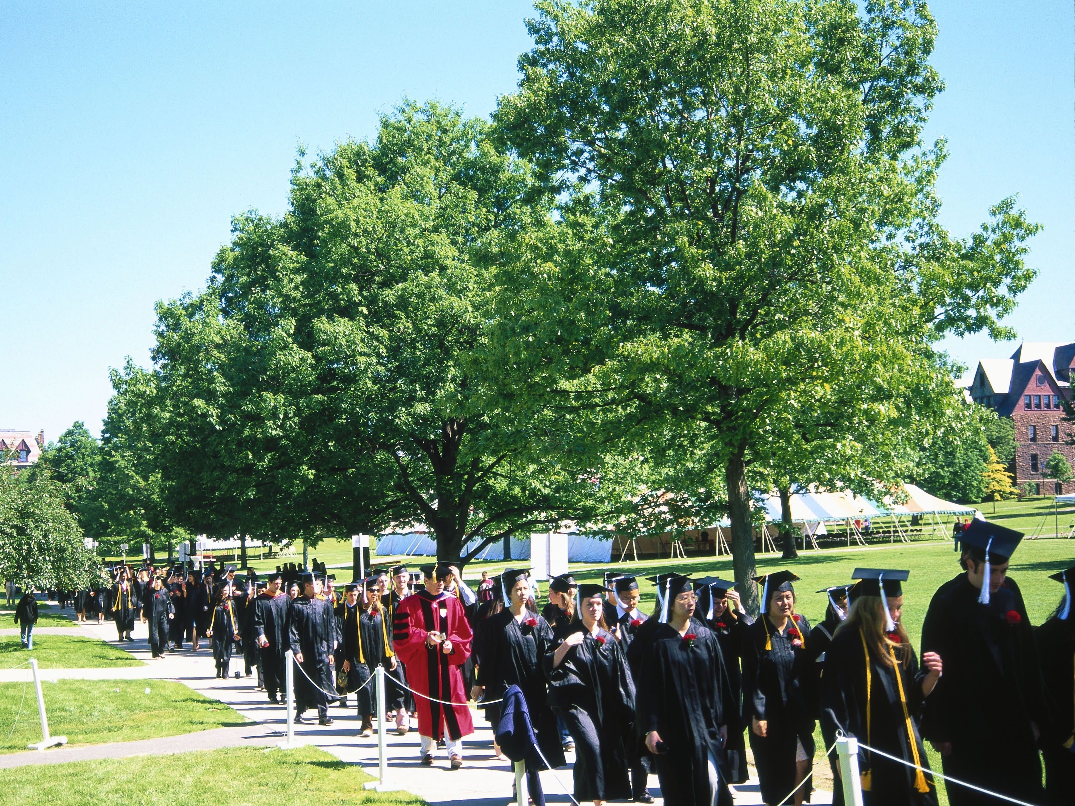 Line of college graduates outside