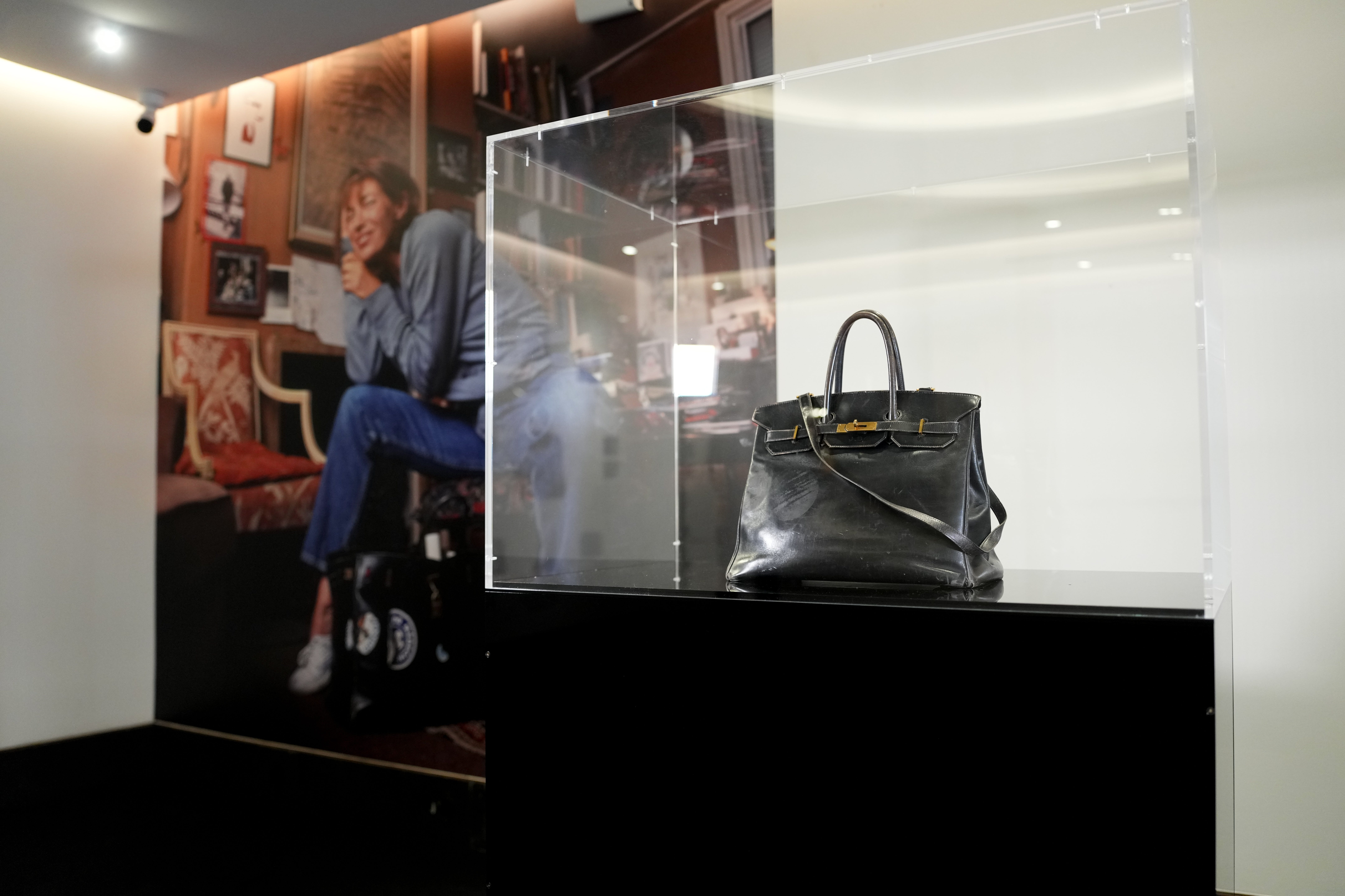Black Hermes Birkin bag on display