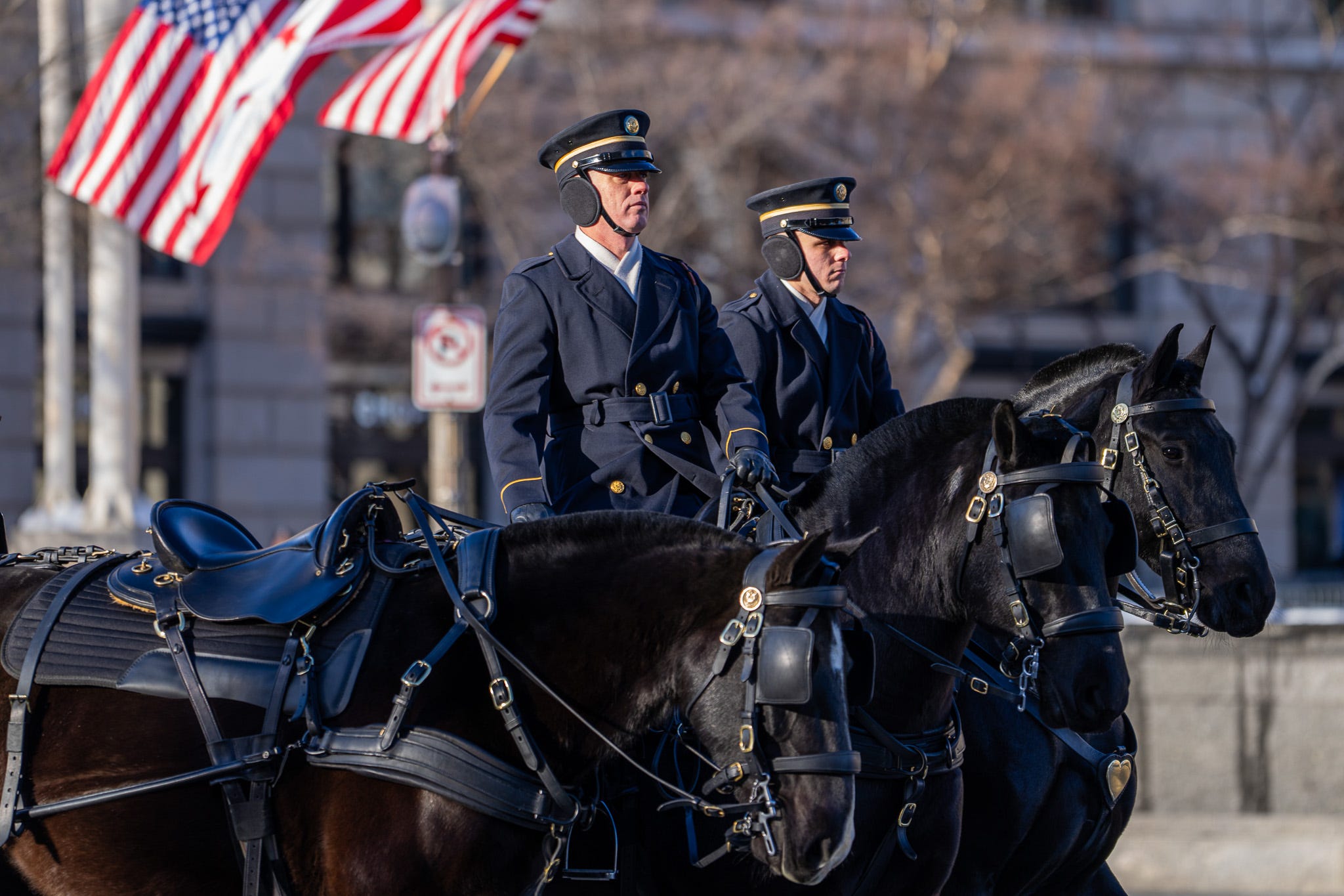 Soldiers and horses from The Old Guard's caisson unit perform in the state funeral for former US President Jimmy Carter in Washington, D.C., Jan. 7, 2025.