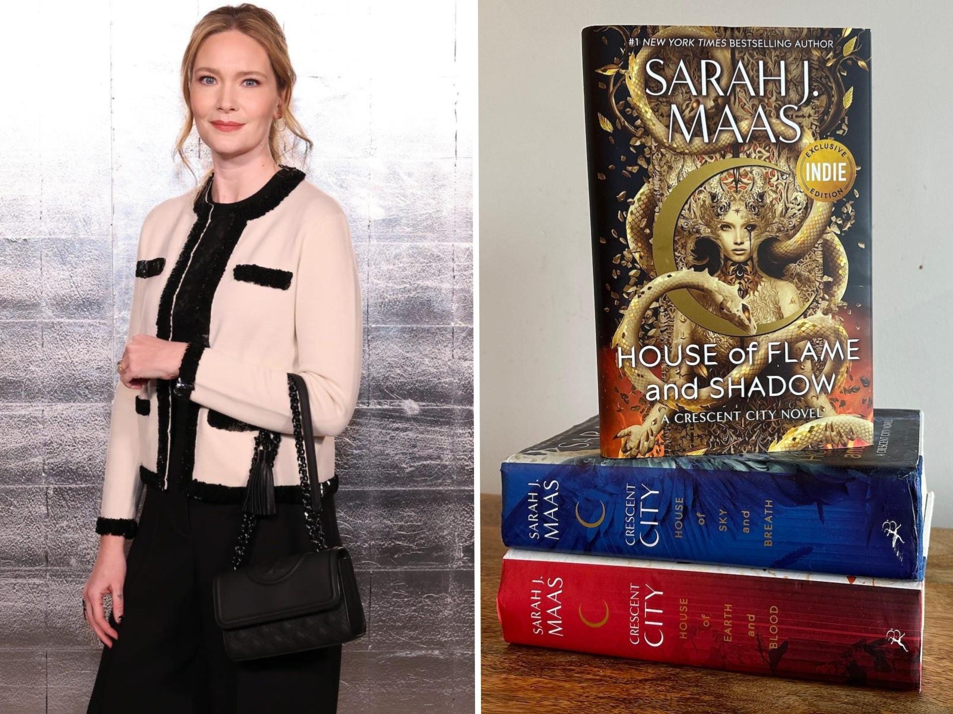 A side-by-side of Sarah J. Maas and the "Crescent City" books.
