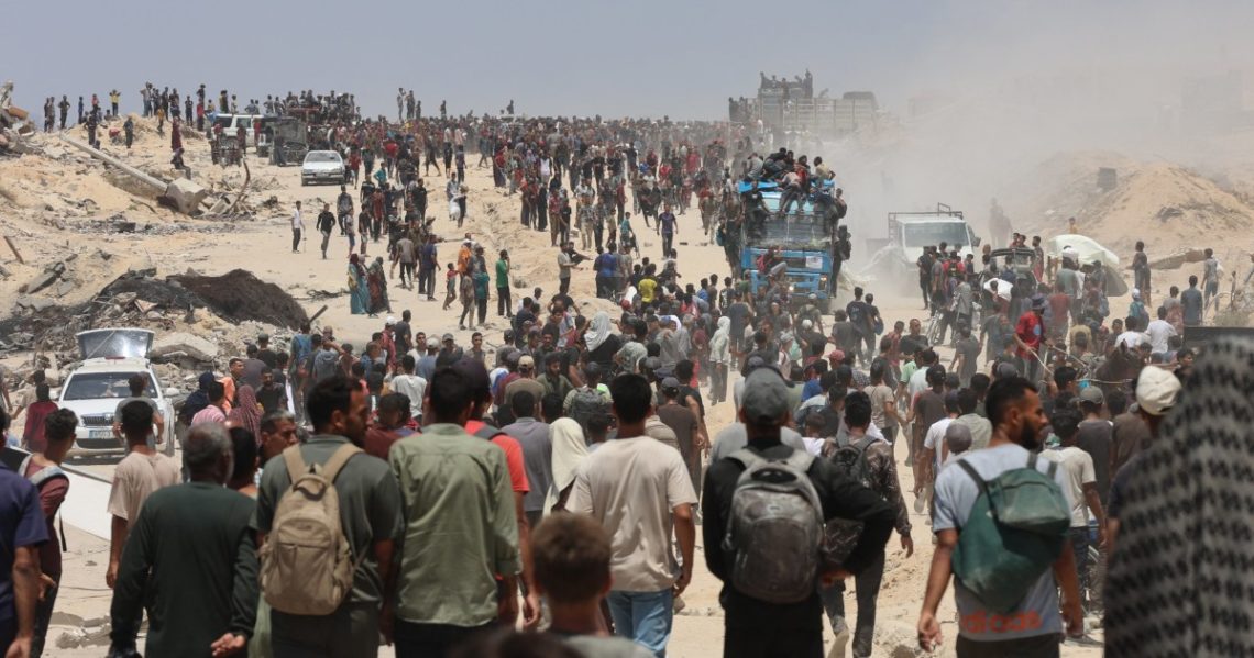 The food is just outside the border. But getting it to Gaza’s starving is a chaotic process