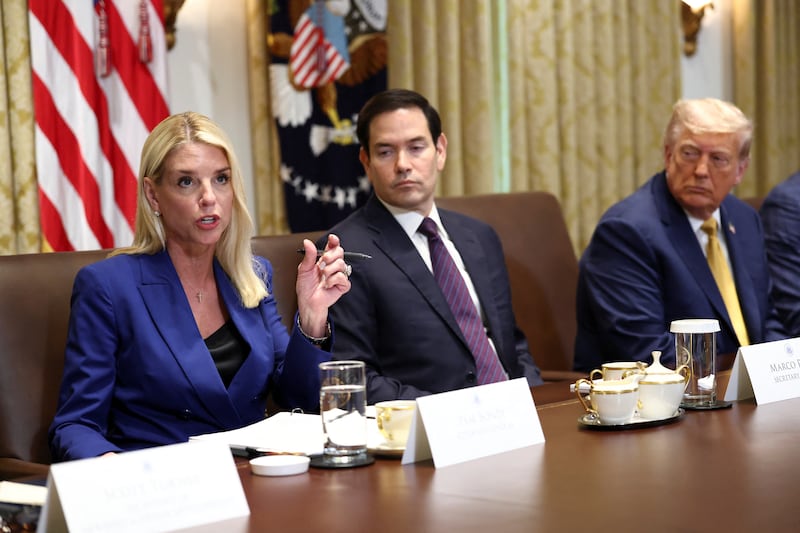 Pam Bondi, Marco Rubio, and Donald Trump.