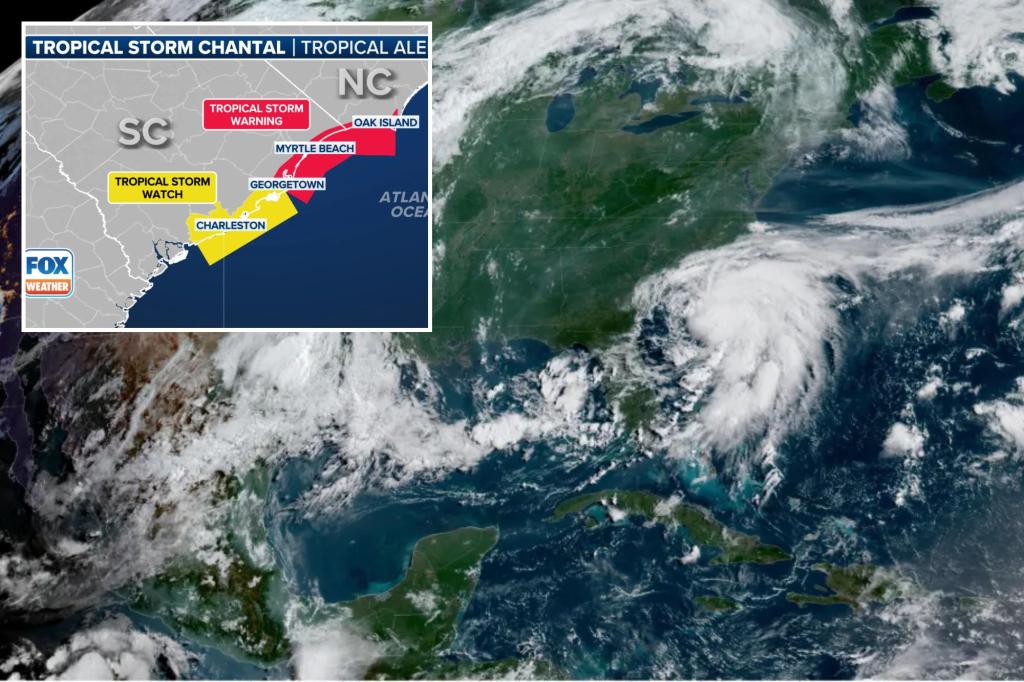 Tropical Storm Chantal strengthens as it nears landfall in South Carolina