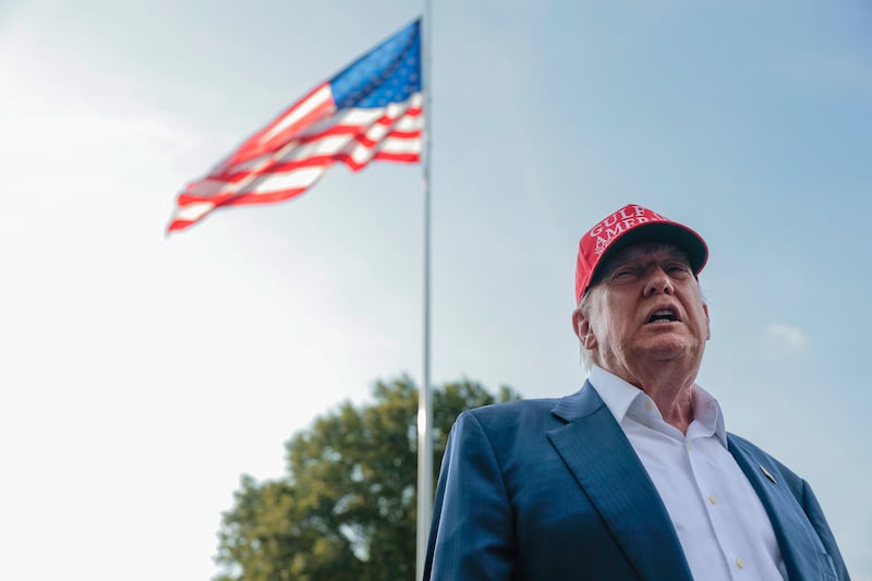 President Donald Trump speaks to reporters on the South Lawn before boarding Marine One and departing the White House on July 01, 2025 in Washington, DC