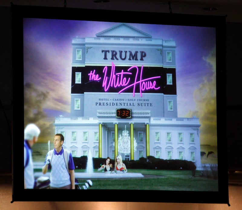 A picture shows what U.S. President Barack Obama said Donald Trump would do to the White House