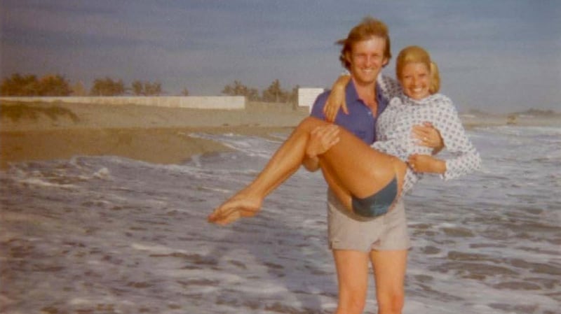Donald Trump is pictured with his first wife Ivana Trump at a beach.